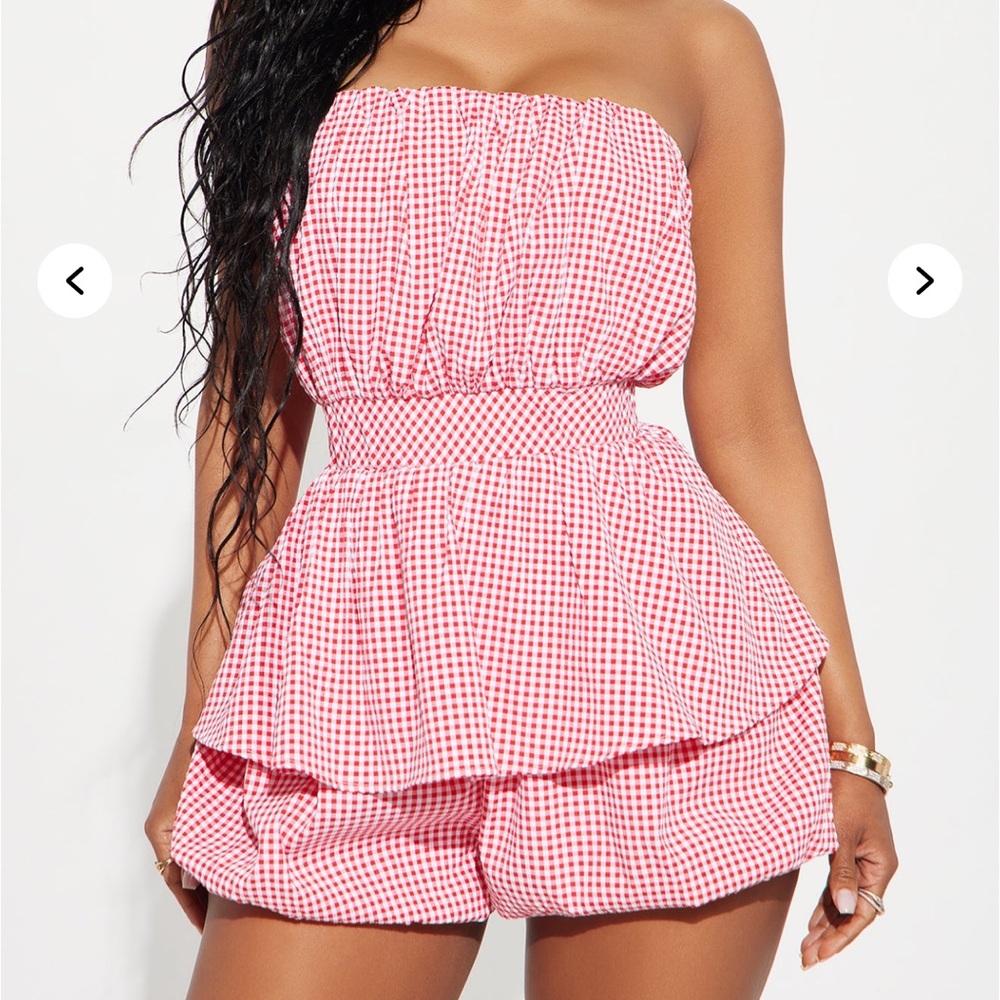 Gingham Strapless Romper fashion nova